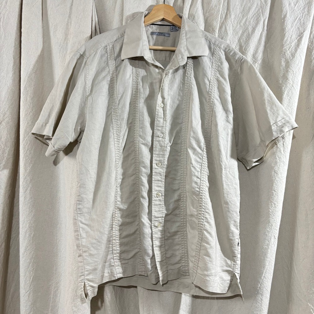 Nono Maldonado Mens XL Beige Ramie Cotton Guayabera Short Sleeve Shirt